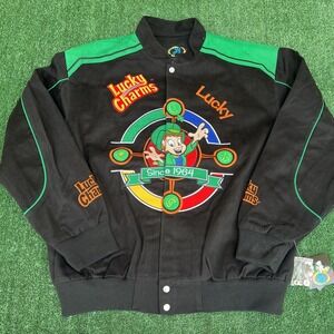 NWT VTG Lucky Charms Jacket Men's XL Black Nascar Racing Embroidered Leprechaun